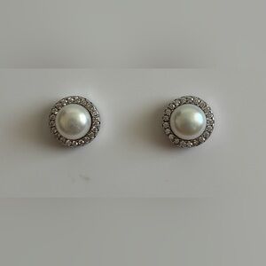 Helzberg Diamonds Sterling Silver Pearl and Cubic Zirconia Halo Earrings